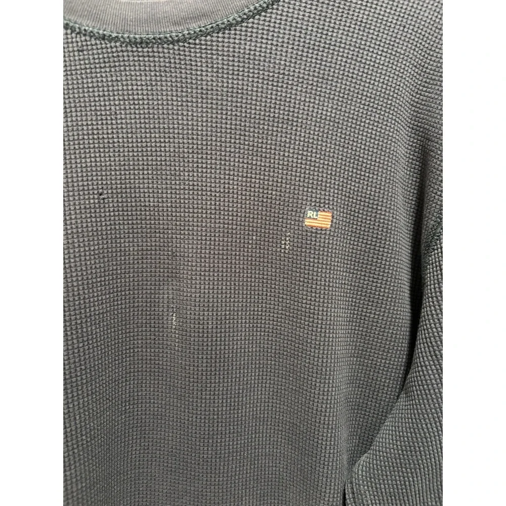 Polo Ralph Lauren Crew Neck Sweater Mens Faded Black Waffle Knit Vintage Y2K 2XL